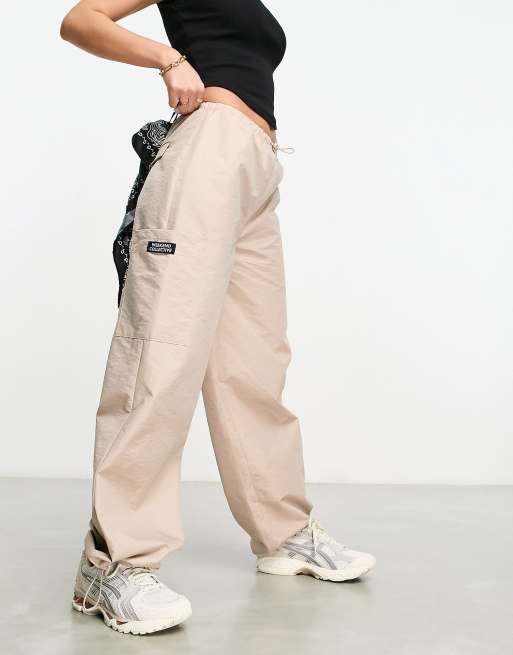 ASOS Weekend Collective parachute cargo pants with pocket in neutral