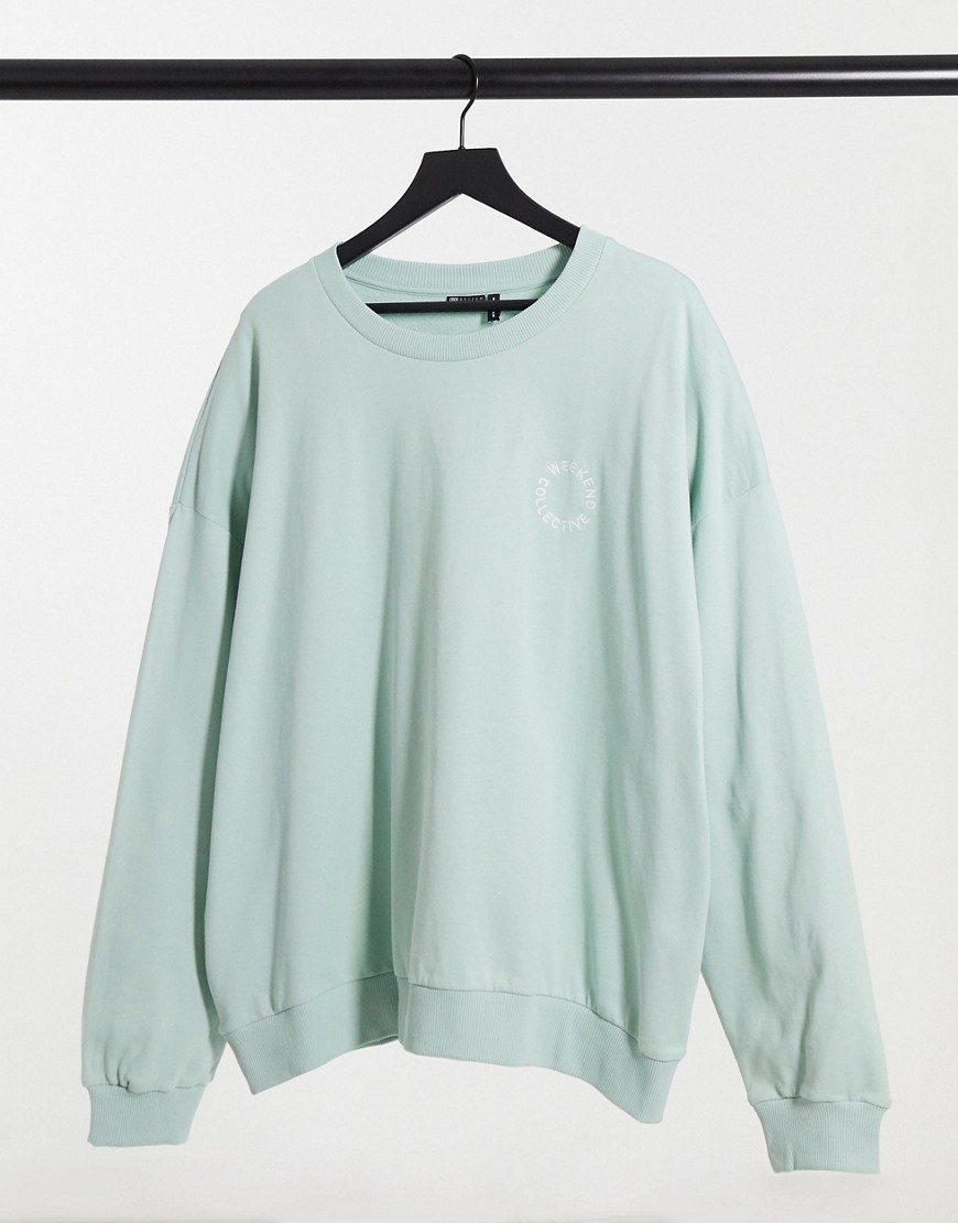 asos weekend collective -  – Weekend Collective – Pastellgrünes Oversize-Sweatshirt mit kontrastierender Logostickerei, Kombiteil-Mehrfarbig