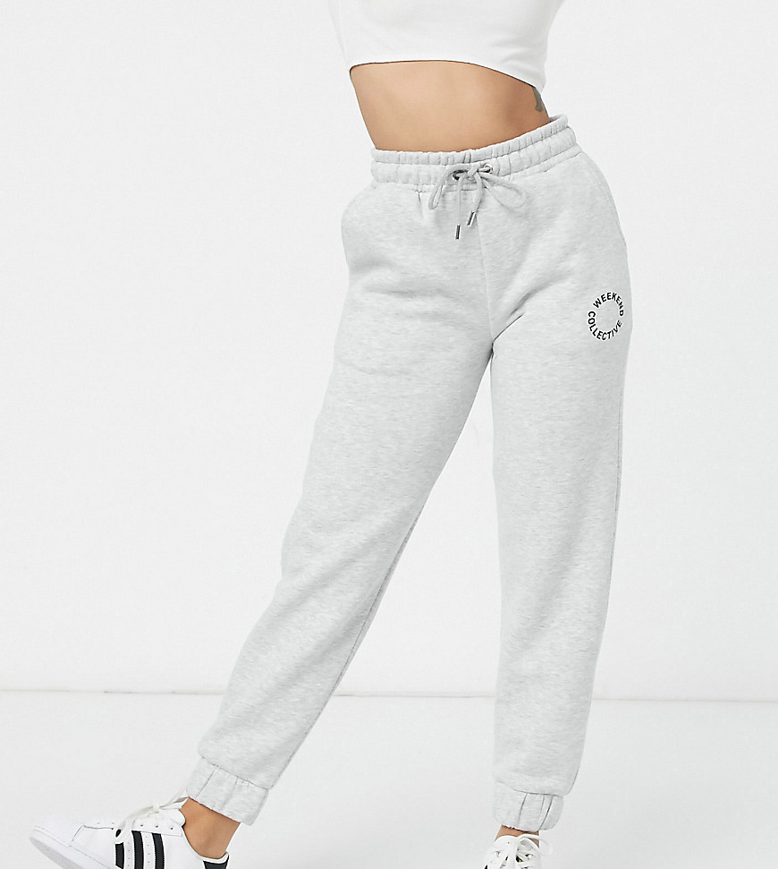 Weekend Collective Petite Oversized Sweatpants With Logo In Gray Marl-grey
