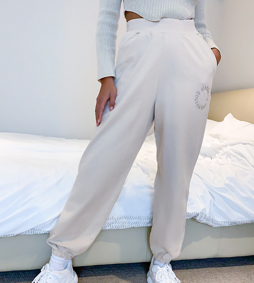 Weekend Collective Petite Set Washed Oversized Sweatpants With Logo In Stone-neutral