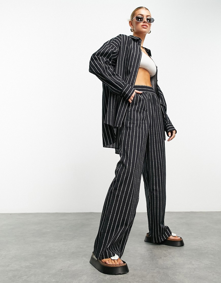 ASOS Weekend Collective pinstripe wide leg trouser in black