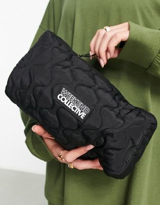 ASOS Weekend Collective quilted wash bag in black