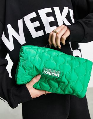 ASOS Weekend Collective quilted wash bag in green