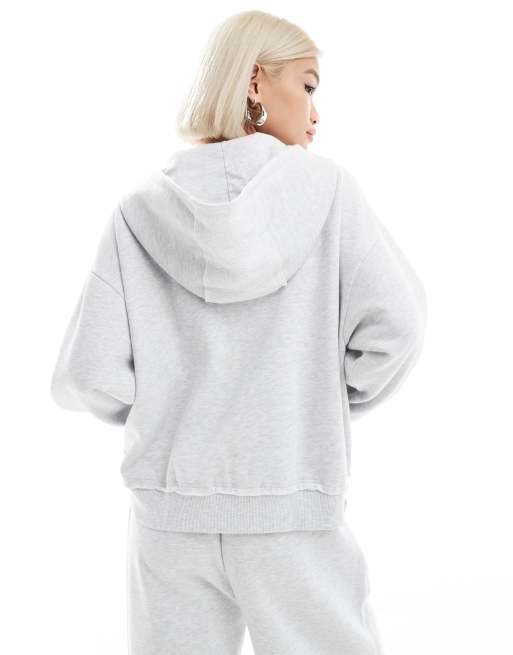 ASOS Weekend Collective reversed seam zip through hoodie in grey marl, 3 of 4