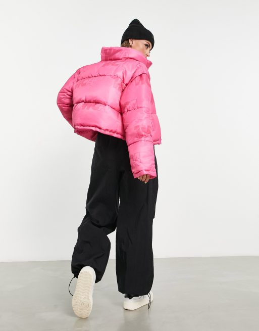 Asos pink puffer outlet jacket