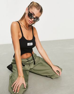 ASOS Weekend Collective rib vest top with suspender detail in black