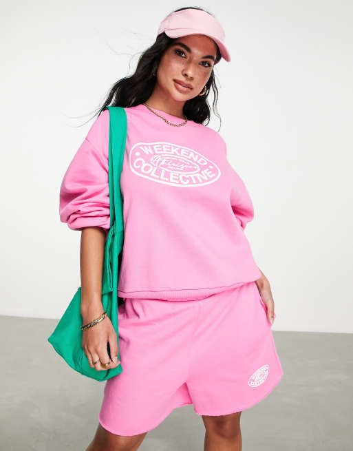 ASOS Weekend Collective – Różowa bluza dresowa o pudełkowym kroju z owalnym logo, część zestawu