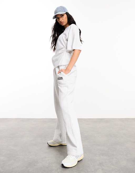 ASOS – Weekend Collective – Schwere Jogginghose in Eisgrau meliert mit weitem Bein und angedeutetem Bund