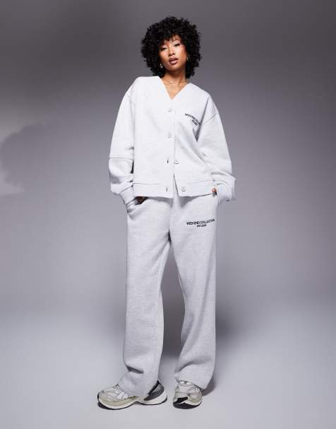 ASOS – Weekend Collective – Schwere Jogginghose in meliertem Eisgrau mit geradem Schnitt, Kombiteil - view 1