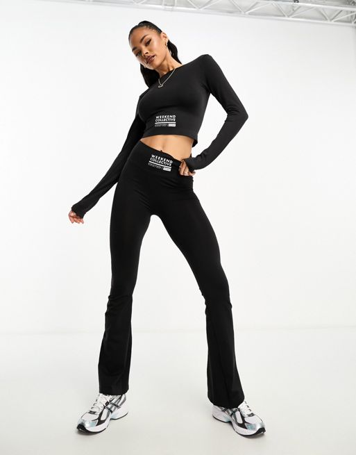 ASOS DESIGN double layer slinky v waist flare in black - part of a set