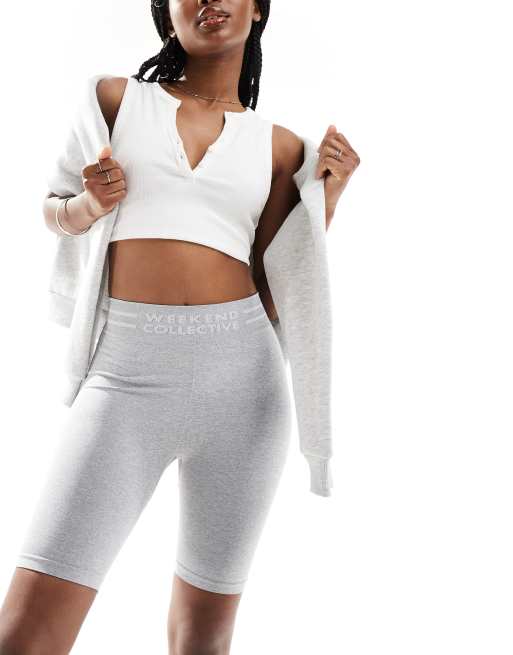 ASOS Weekend Collective seamless legging shorts with logo in grey
