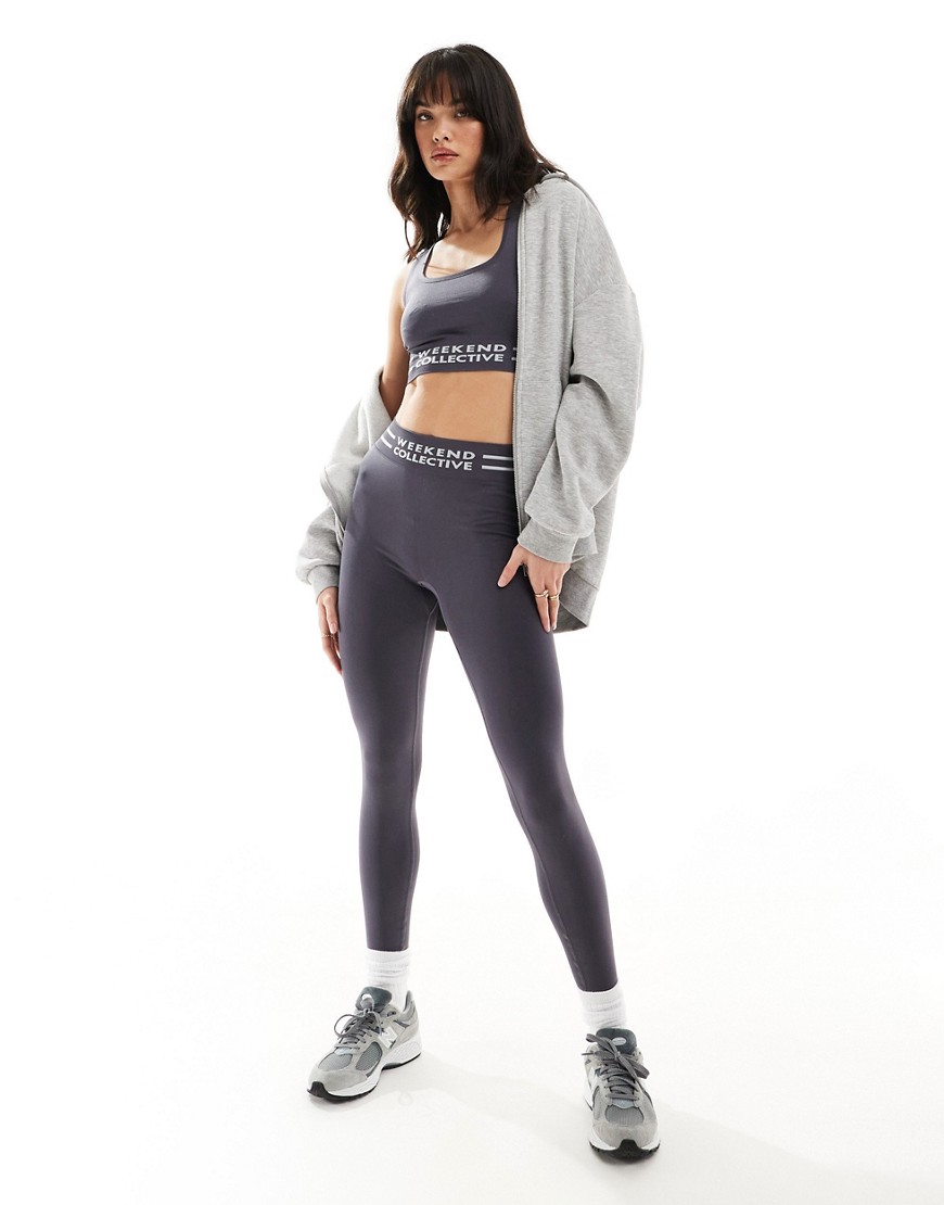 Asos Weekend Collective Seamless Leggings With Branded Waistband In Charcoal-gray