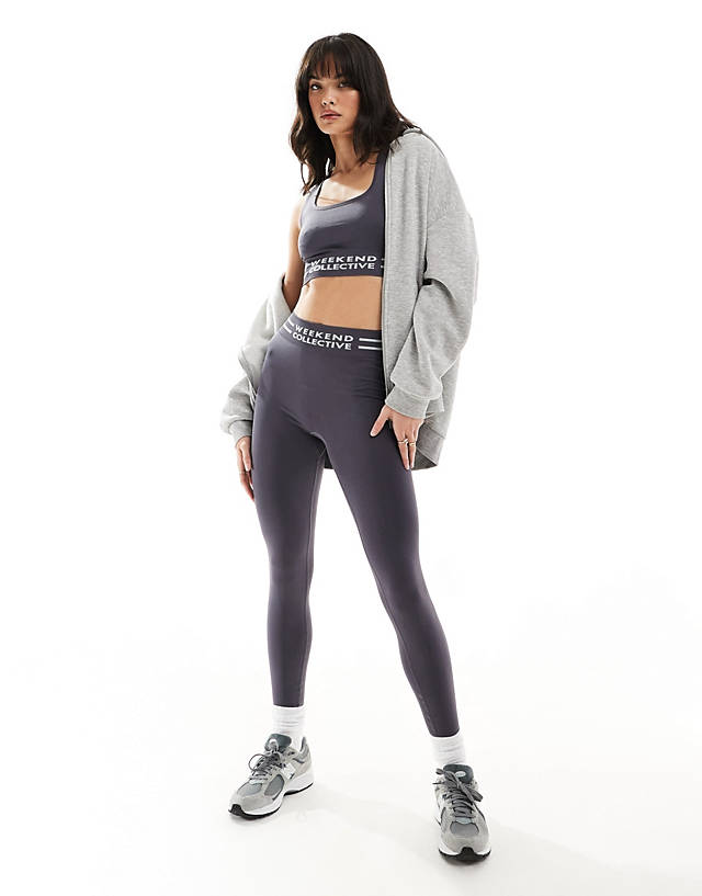 ASOS WEEKEND COLLECTIVE - seamless leggings with branded waistband in charcoal