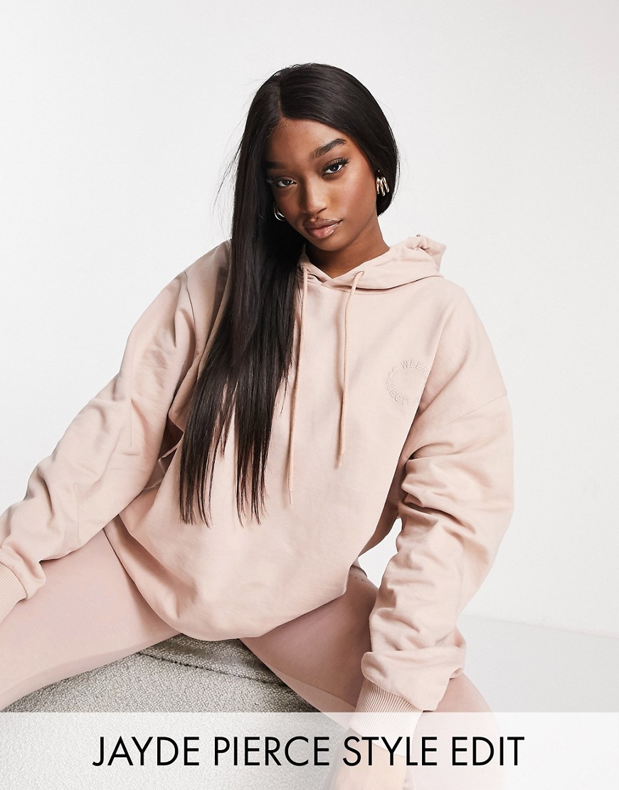 ASOS Weekend Collective set oversized hoodie with logo in beige-Multi