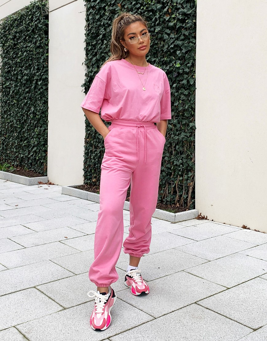 ASOS Weekend Collective set oversized sweatpants with logo in washed pink