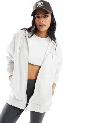 Shop Asos Weekend Collective Set Oversized Zip Through Hoodie With Logo In Ice Heather-gray