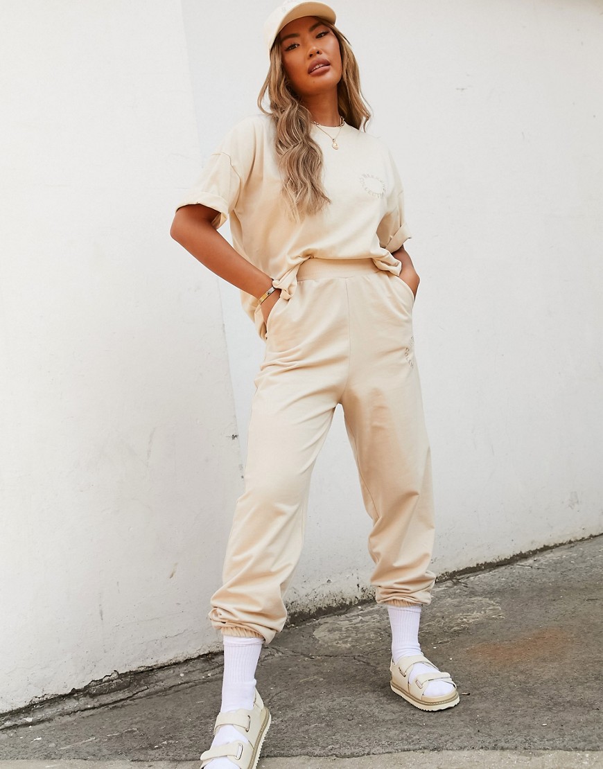 ASOS Weekend Collective set washed oversized sweatpants with logo in stone-Neutral