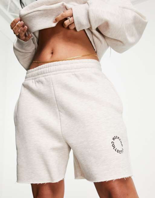 ASOS Weekend Collective shorts with round logo in oatmeal (part of a set) - STONE