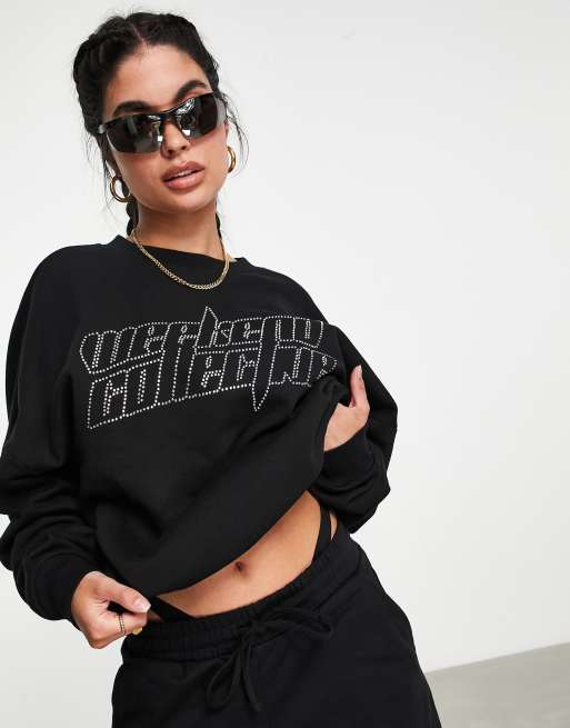 ASOS - Weekend Collective - Sort oversized sweatshirt med hotfix-logo