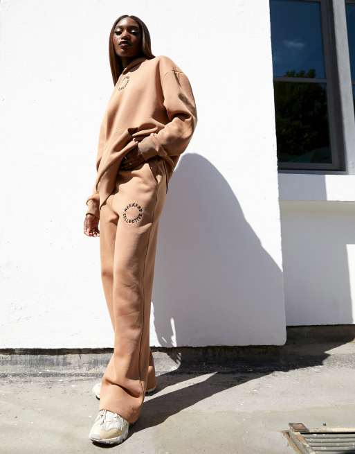 ASOS Weekend Collective straight leg jogger co-ord with circle logo in  camel