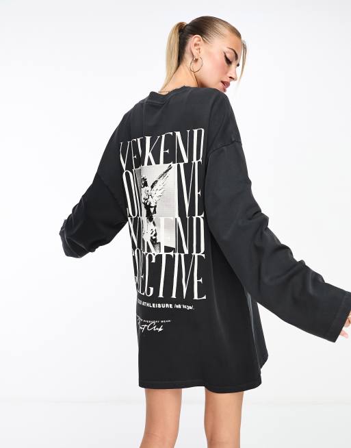 ASOS Weekend Collective – Sukienka T-shirtowa z długimi rękawami i fotograficznym nadrukiem