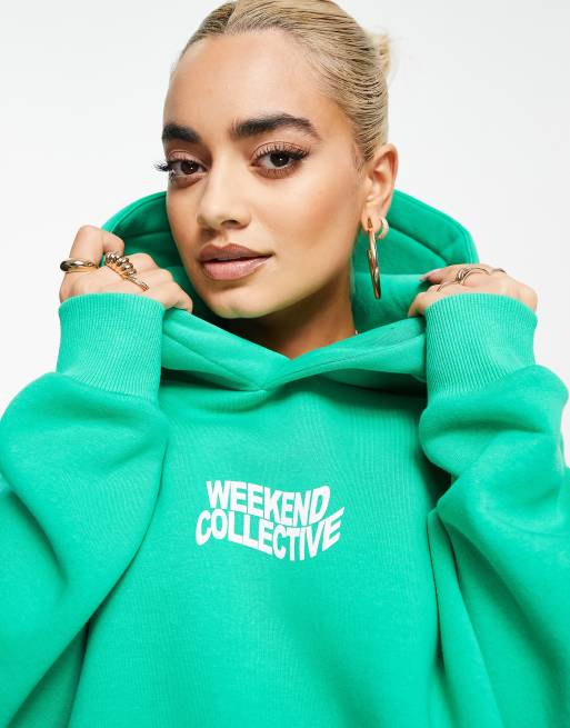 ASOS - Weekend Collective - Sweat à capuche oversize d'ensemble à logo ondulé - Vert vif