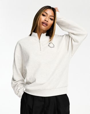 ASOS Weekend Collective half zip sweat with circle logo in ice marl - ASOS Price Checker