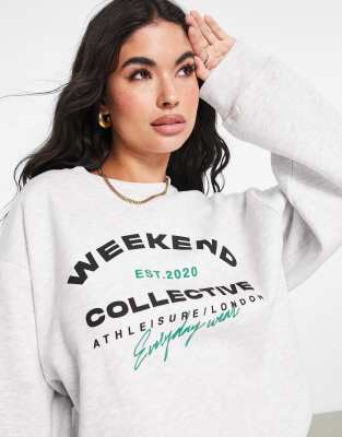 ASOS - Weekend Collective - Sweat oversize avec logo athleisure - Glace chiné | ASOS