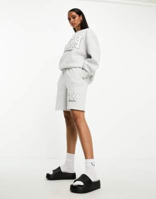 ASOS Weekend Collective ASOS Weekend Collective sweat short with varsity logo in ice marl-Grey