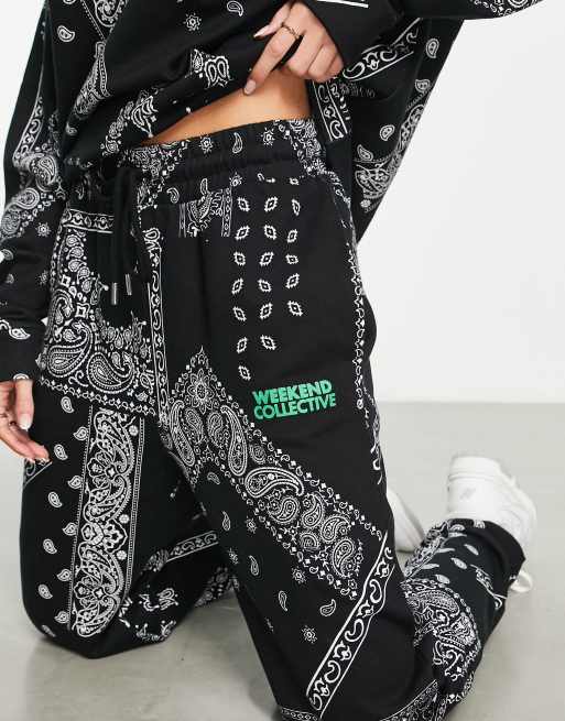 ASOS Weekend Collective sweatpants in bandana print in black