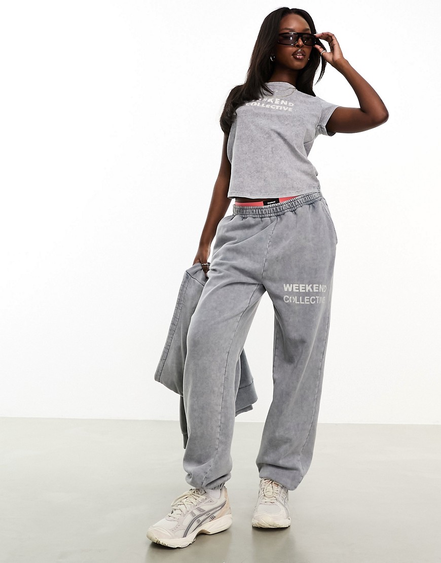 sweatpants with bleach logo in charcoal acid wash - part of a set-Gray