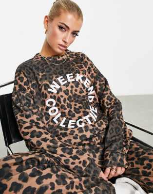 Asos Weekend Collective Sweatshirt In Animal Print-multi