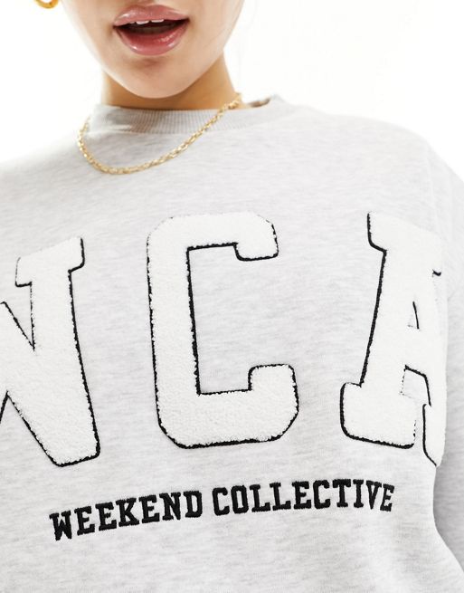 ASOS Weekend Collective sweatshirt with varsity logo in gray heather
