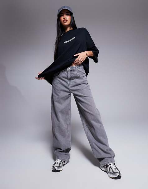 Weekend Collective baggy barrel fit jeans in washed grey