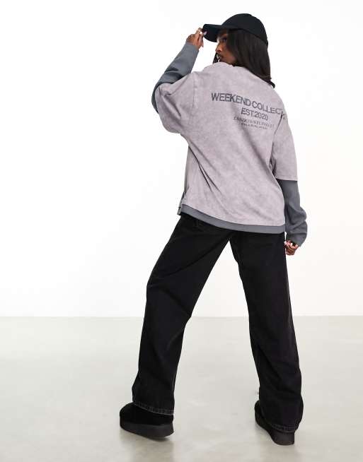 ASOS Weekend Collective - T-shirt à manches longues double épaisseur - Anthracite délavé, 2 de 4