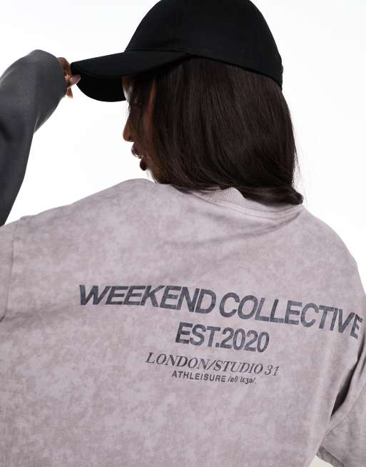 ASOS Weekend Collective - T-shirt à manches longues double épaisseur - Anthracite délavé, 3 de 4
