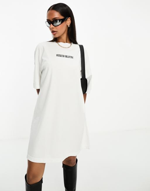 ASOS DESIGN oversized t-shirt dress in oatmeal