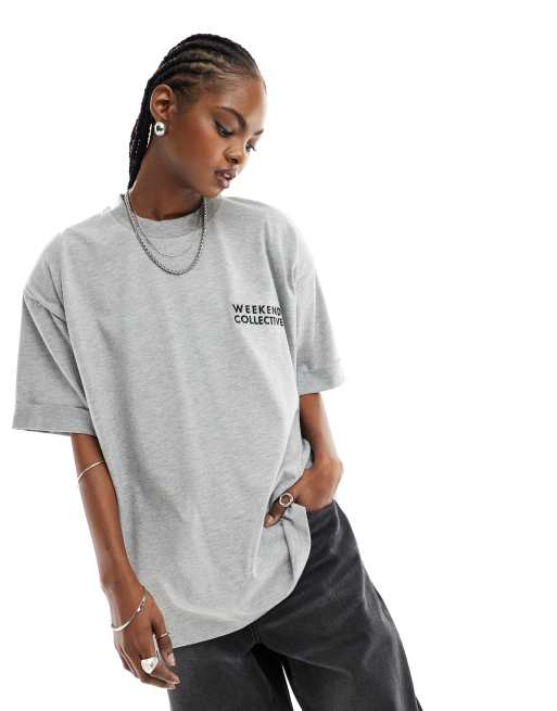ASOS – Weekend Collective – T-Shirt in Grau meliert mit Schulterpolstern