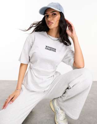 ASOS - Weekend Collective - T-Shirt in meliertem Eisgrau mit Korsett-Taillendetail