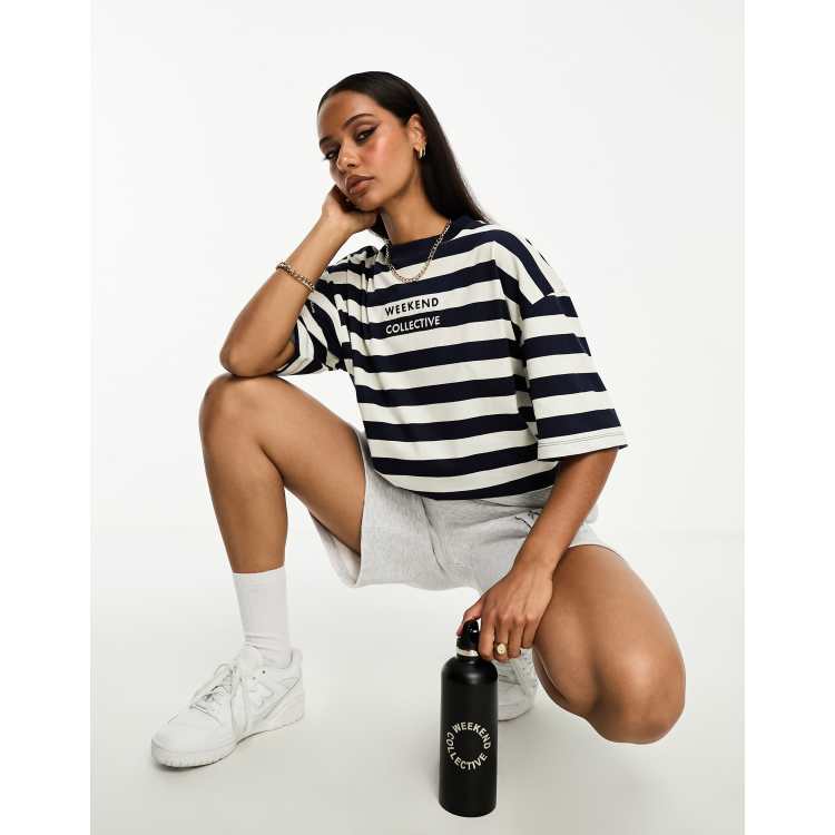 ASOS Weekend Collective T Shirt mit Breton Streifen in Marineblau und CremeweiB ASOS