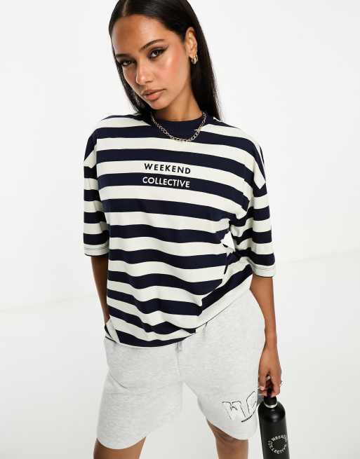 ASOS Weekend Collective T Shirt mit Breton Streifen in Marineblau und CremeweiB ASOS