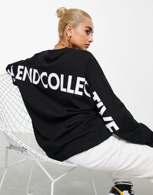 Femme - Weekend Collective - T-shirt oversize à manches longues avec logo dans le dos - Noir