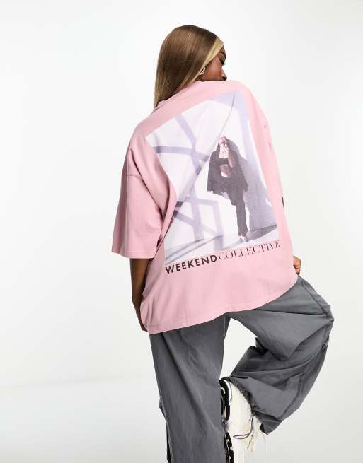 ASOS Weekend Collective t-shirt with photographic print in washed pink