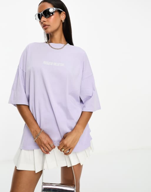 ASOS Weekend Collective t-shirt with stacked logo in lilac
