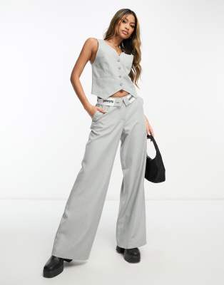 ASOS WEEKEND COLLECTIVE ASOS Weekend Collective tailored trouser in slate with branded waistband-Grey