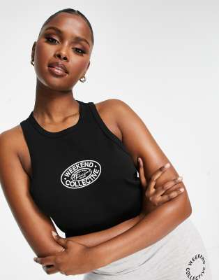 ASOS Weekend Collective tank top with oval logo in black