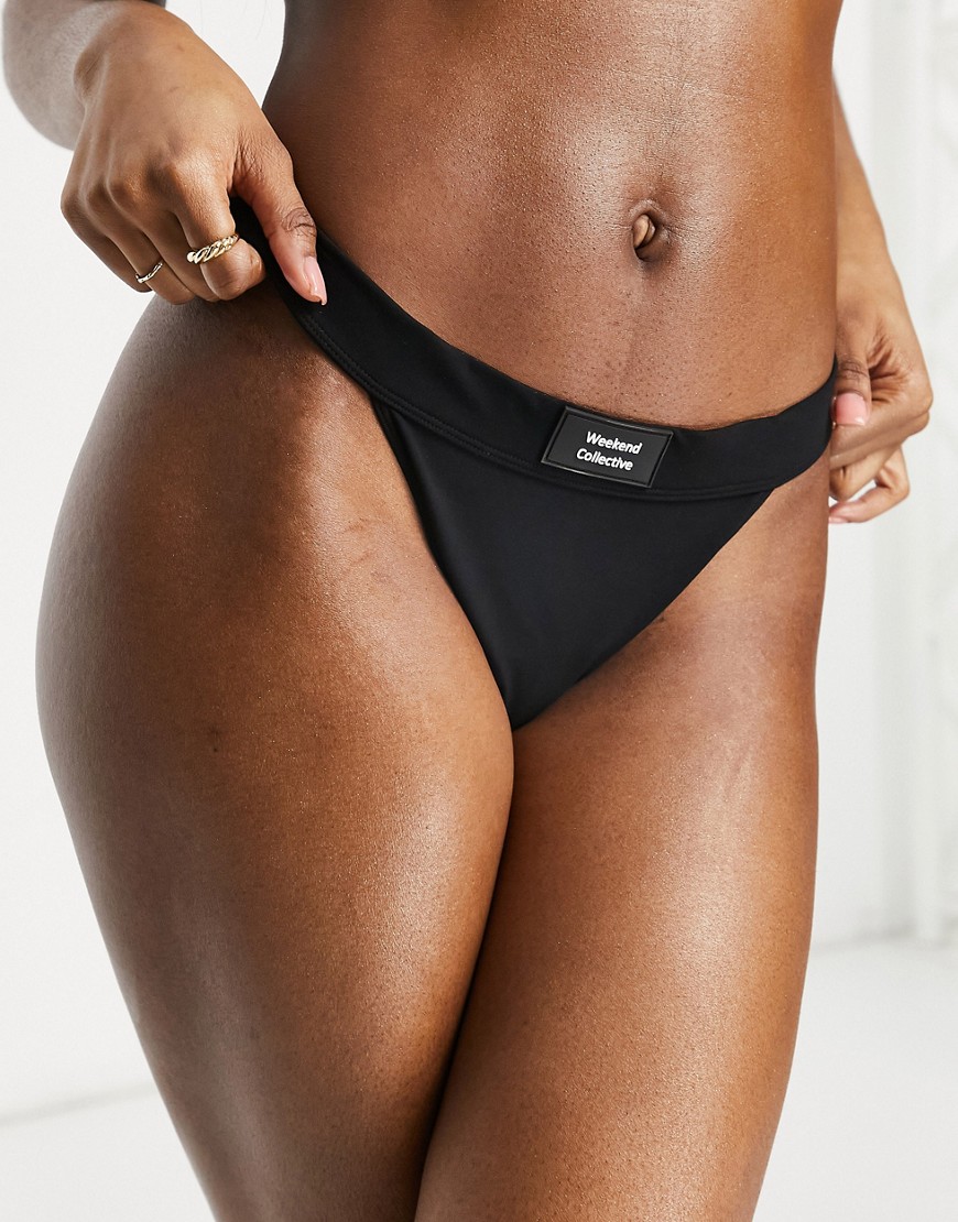 ASOS Weekend Collective thong with contrast logo taping in black
