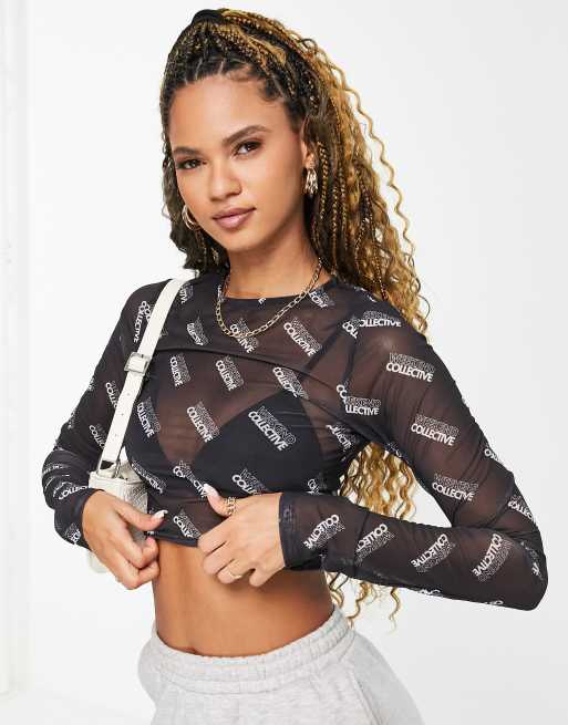 ASOS Weekend Collective - Top aderente in rete con monogramma