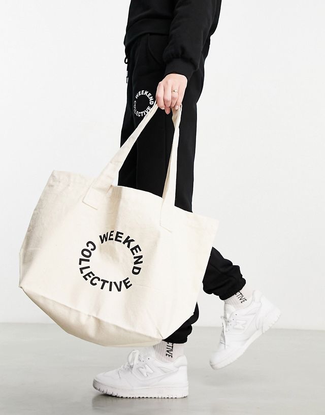 ASOS Weekend Collective tote bag in natural canvas
