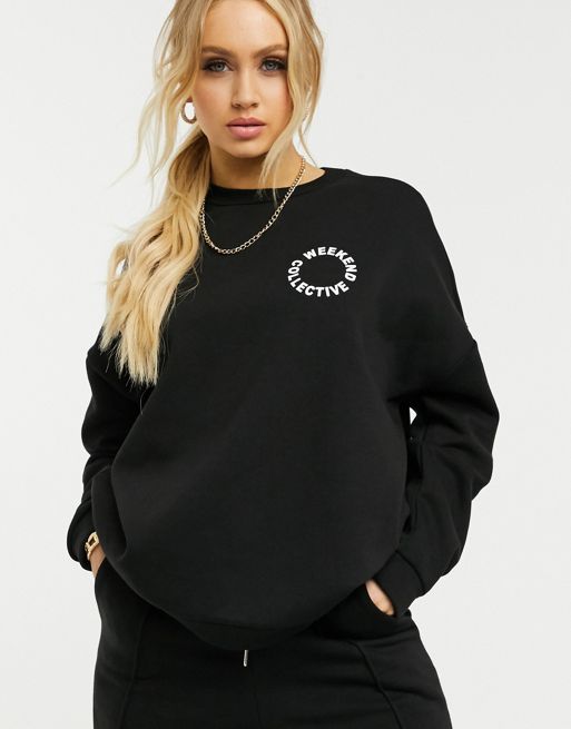 ASOS Weekend Collective oversized sweatpants with logo in black